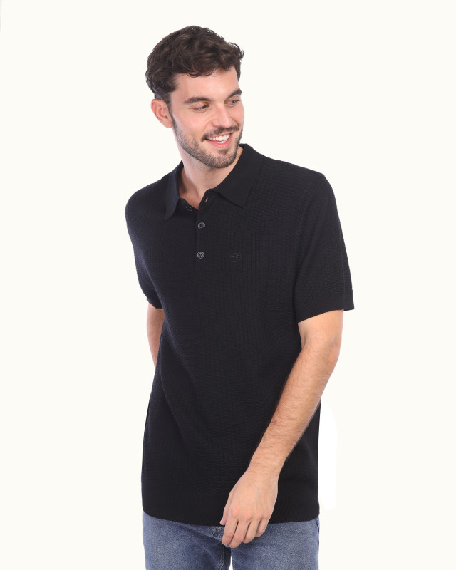 Square Texture ( T F ) Knitwear Polo| black